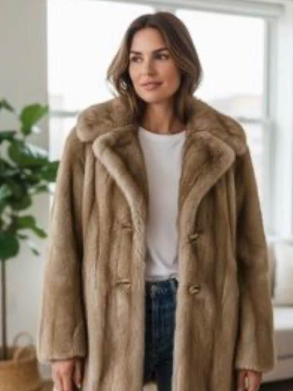 Vintage Sterling Stall Tan Fur Coat Faux - Like New! Large